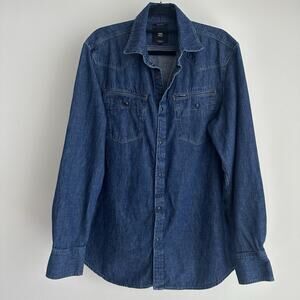 G Star Denim Shirt Mens XL Blue Western Snap Button Slim Fit Overshirt Rancher